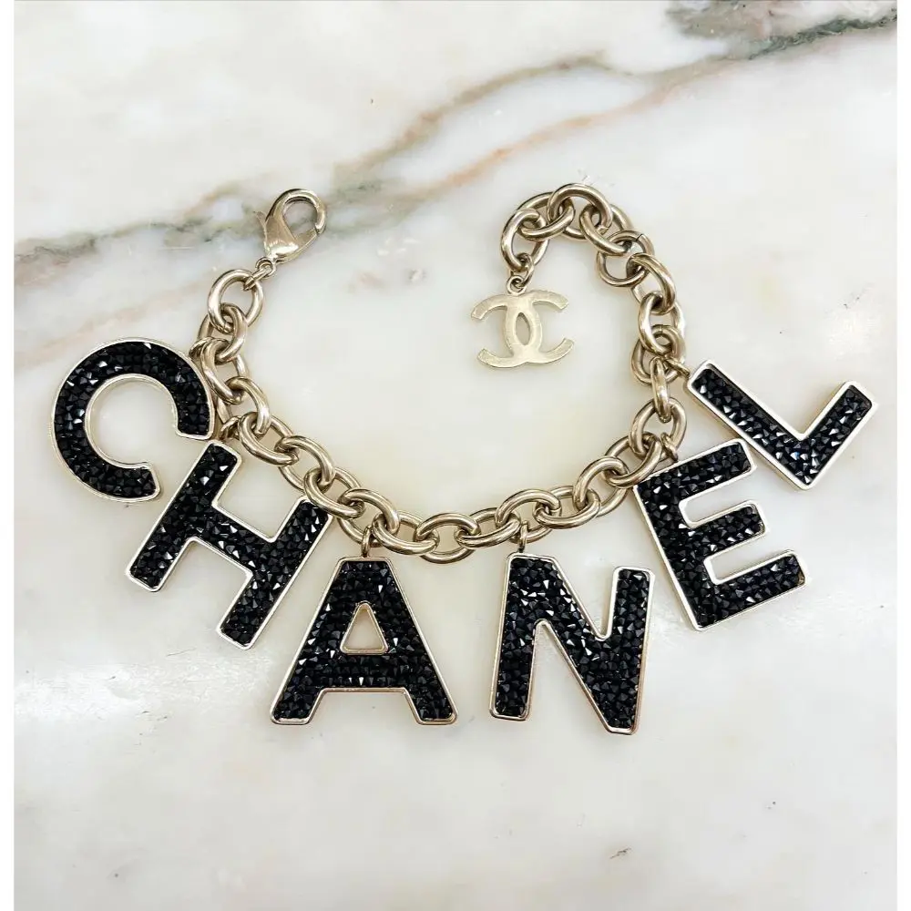 Chanel 2018 black crystal charm bracelet