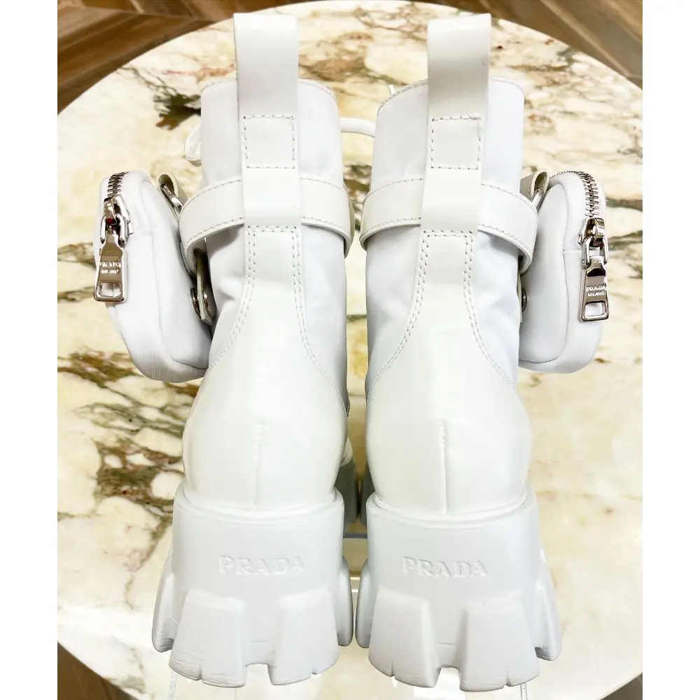 Prada Monolith white leather boot - sz 37.5