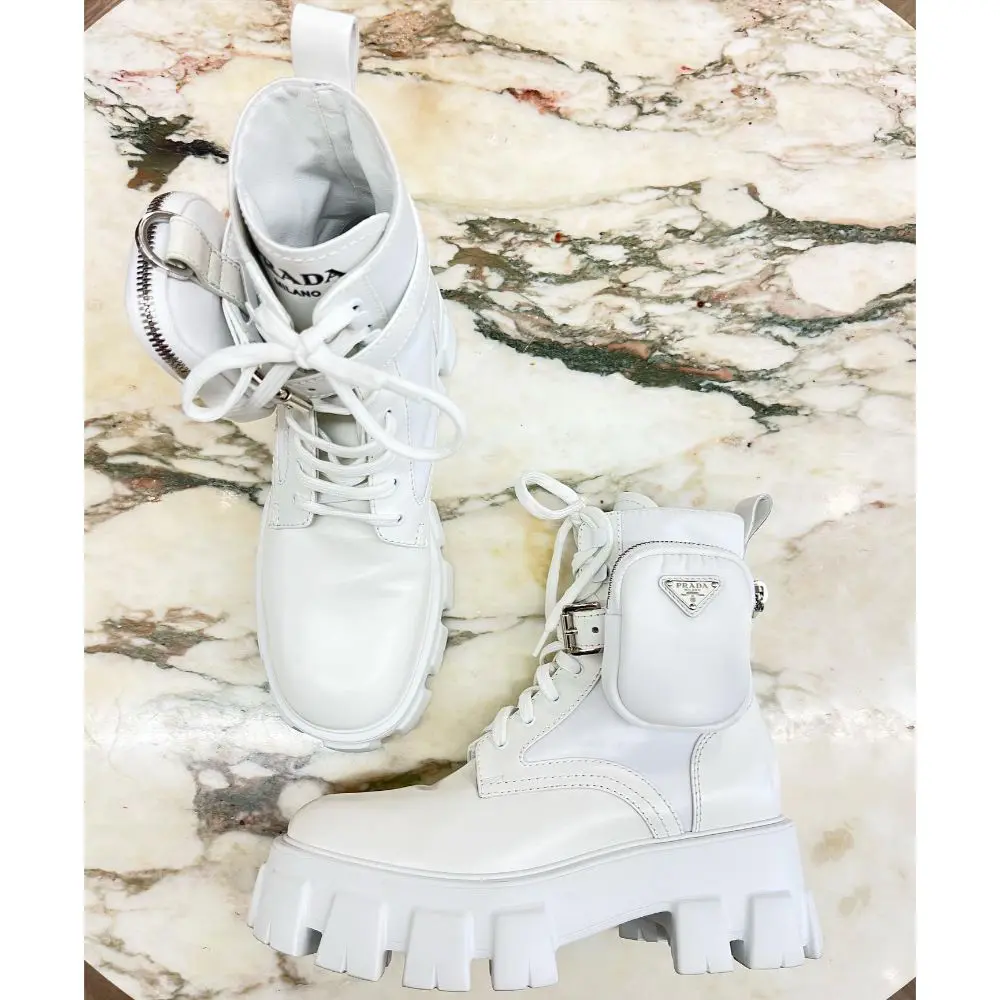 Prada Monolith white leather boot - sz 37.5