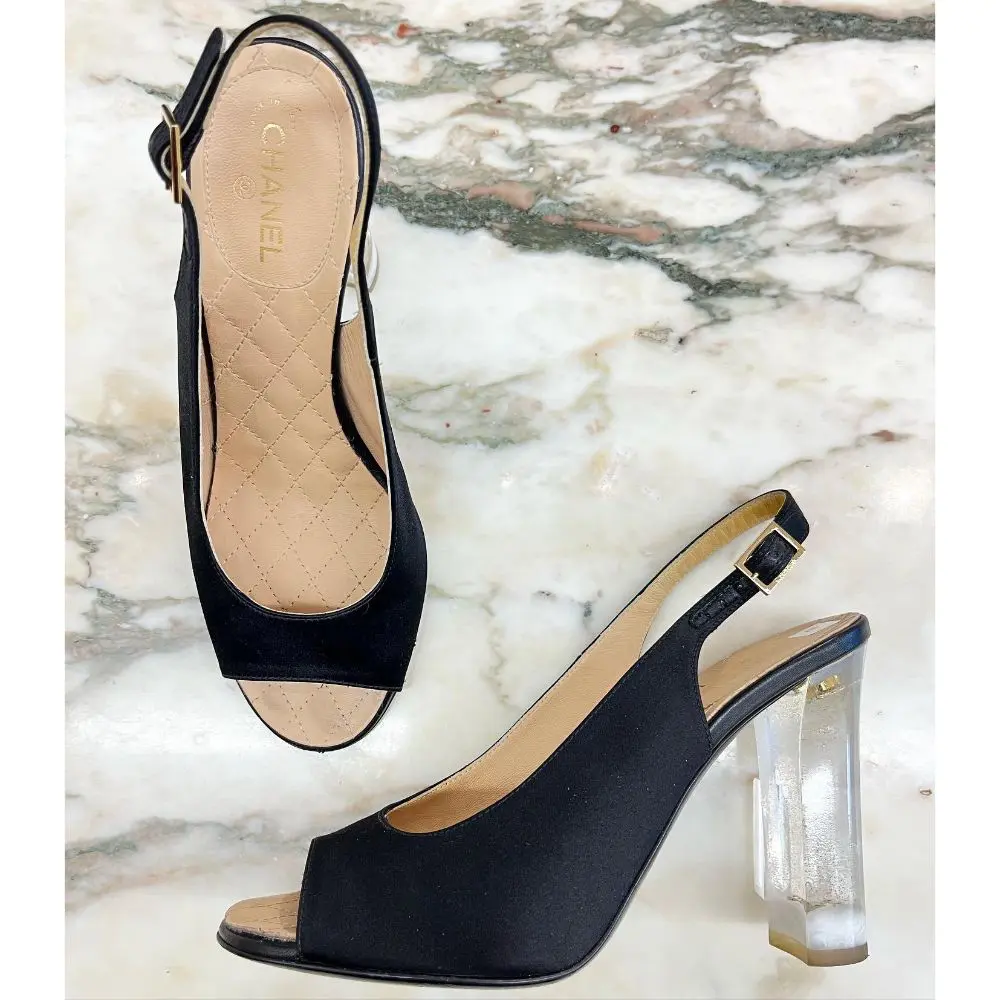 Chanel black satin slingbacks - sz 38