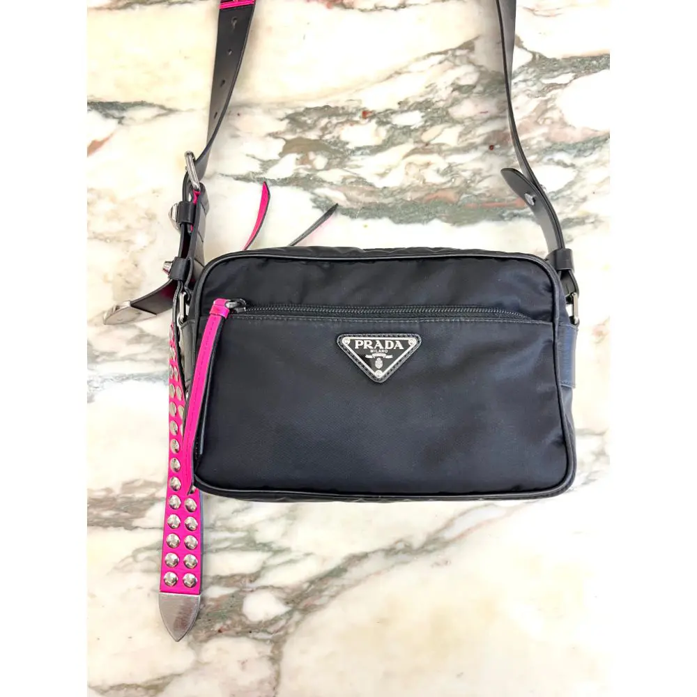 Prada vela studded shoulder bag sale