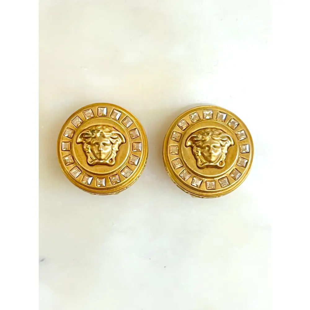 Versace Medusa Crystal Clip on Gold Tone Earrings