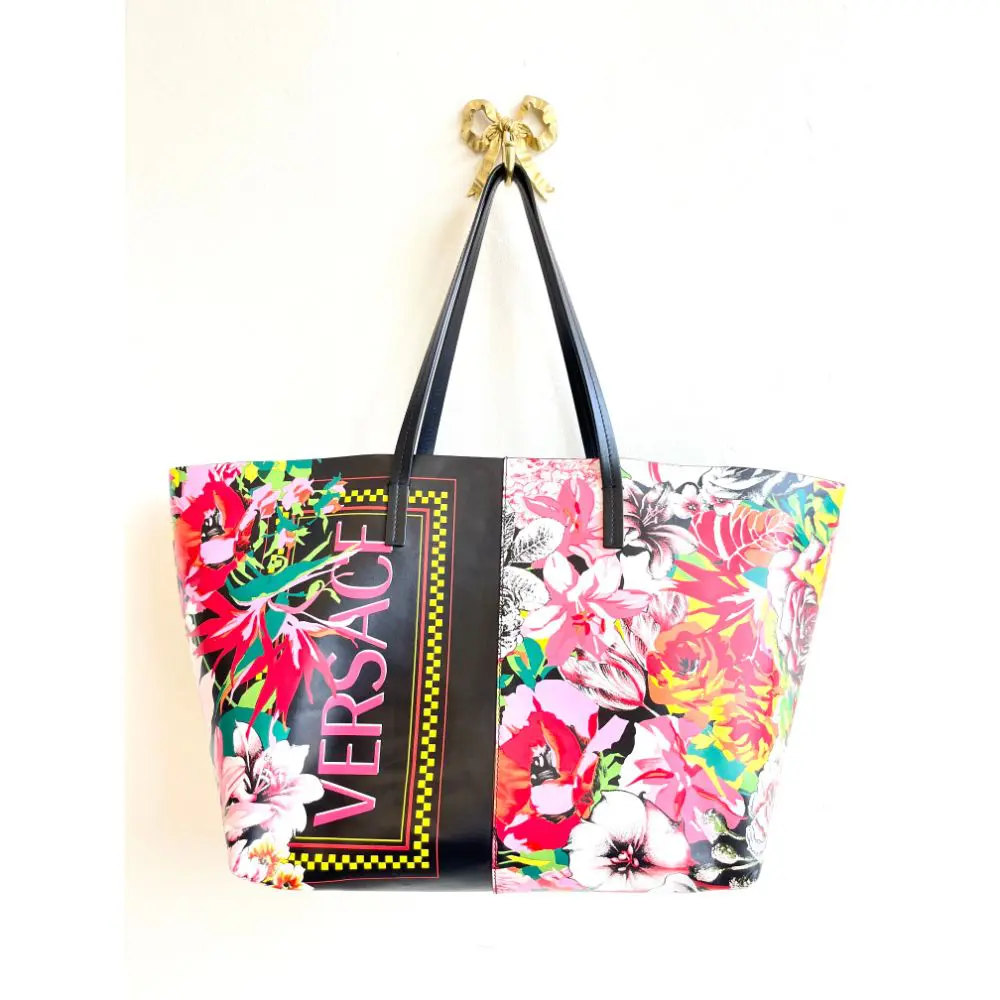 Versace leather floral tote