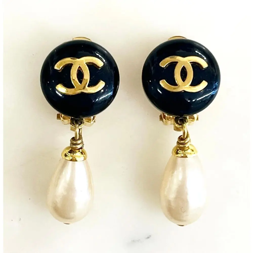 Chanel 1993 drop pearl button earrings