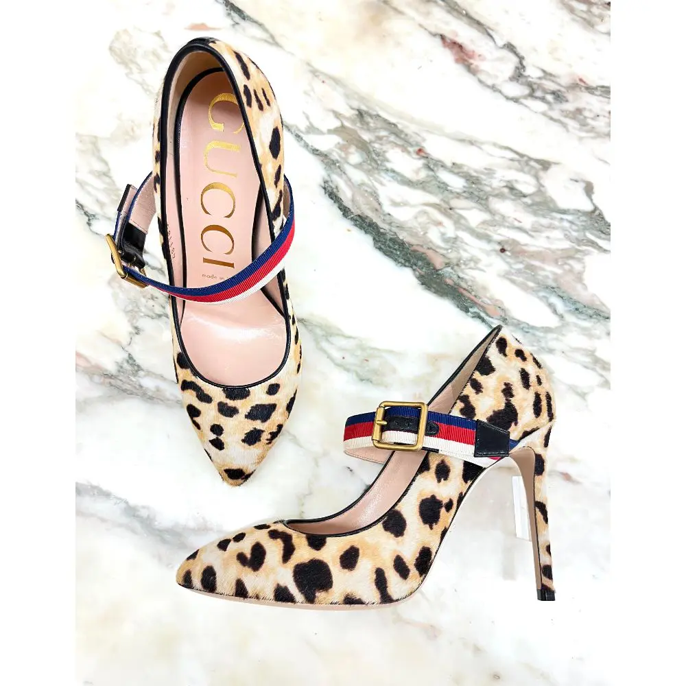 Gucci Sylvie Web leopard pumps - sz 37.5