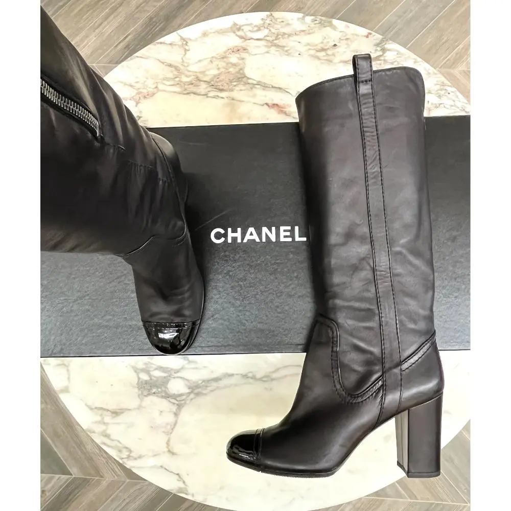 Chanel cowboy boots with patent toe - sz 39