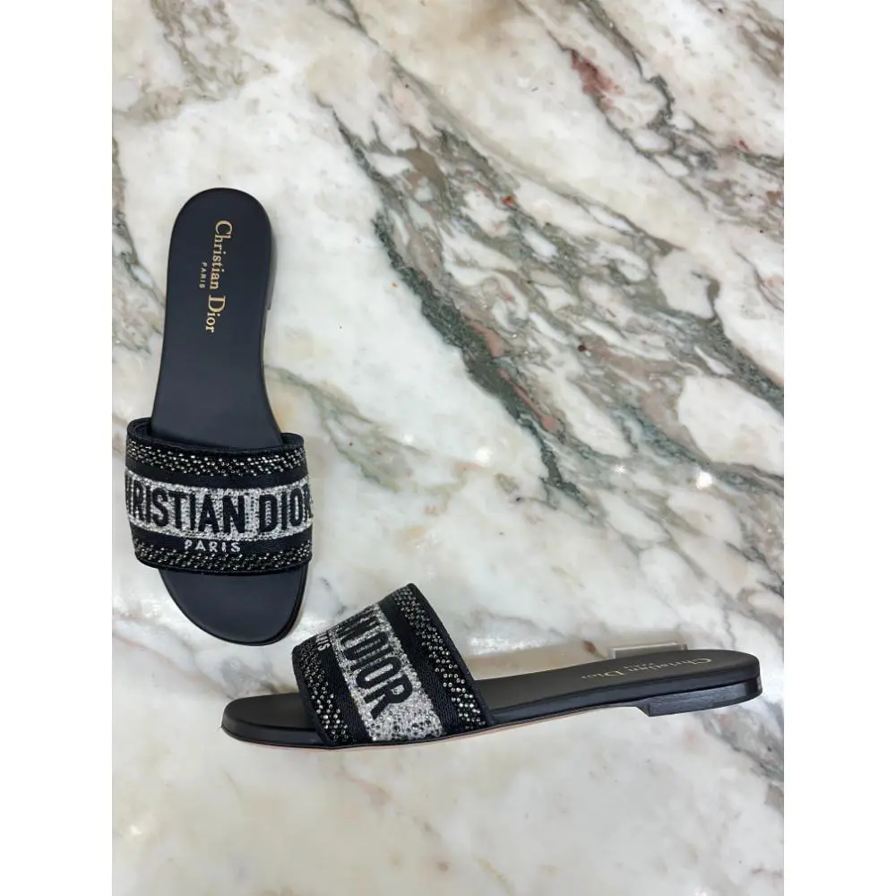 Christian Dior D-Way crystal slides - sz 37.5