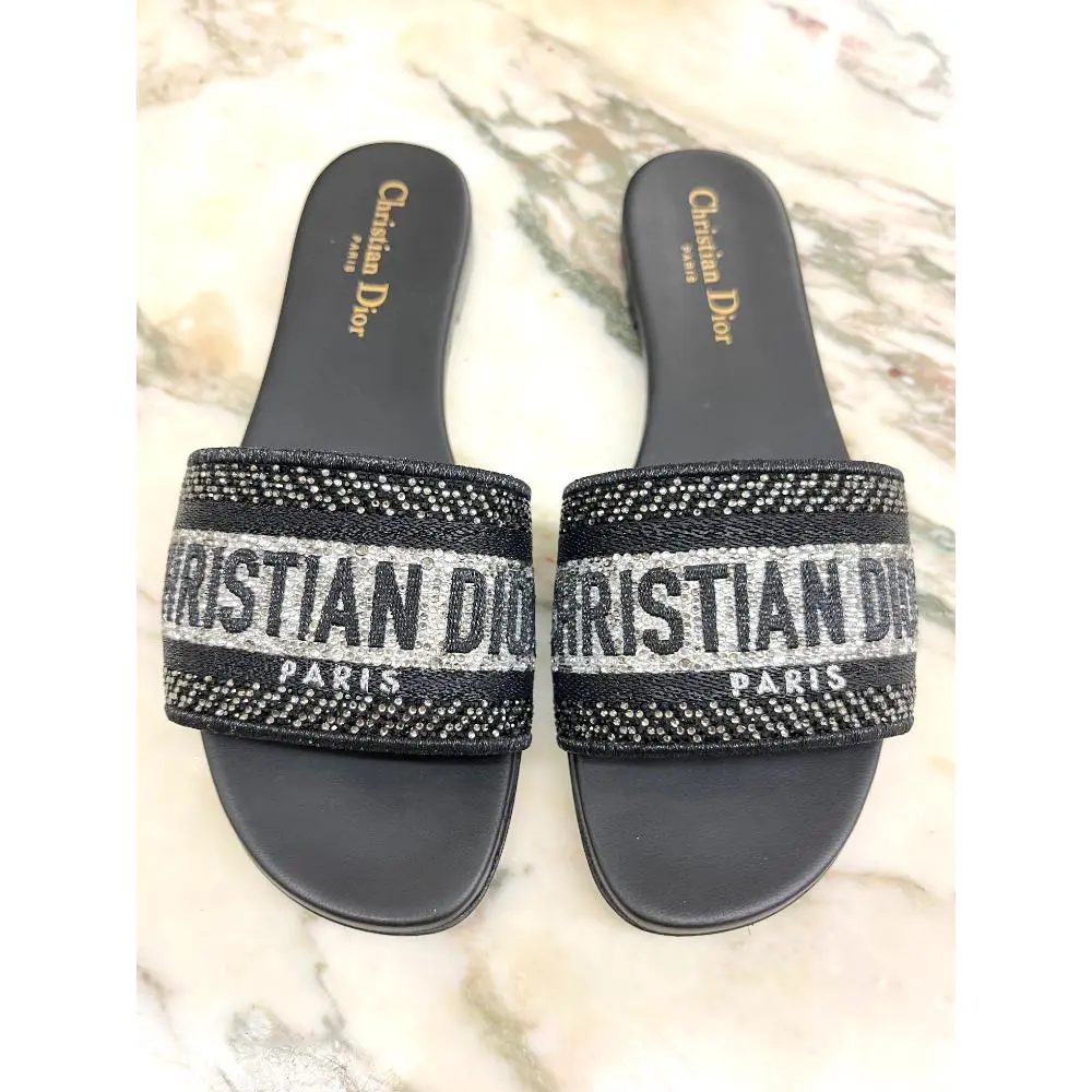 Christian Dior D-Way crystal slides - sz 37.5