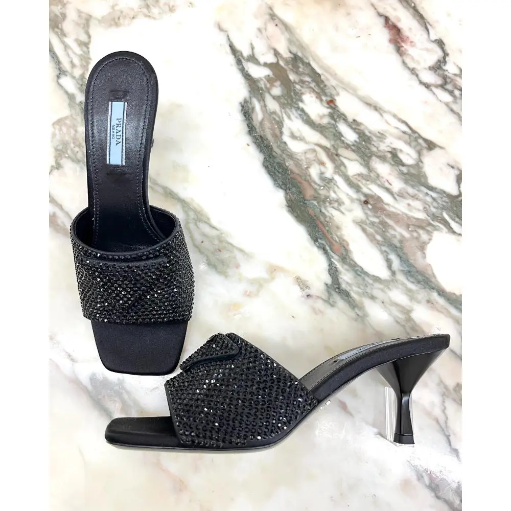 Prada black crystal mules - sz 37.5