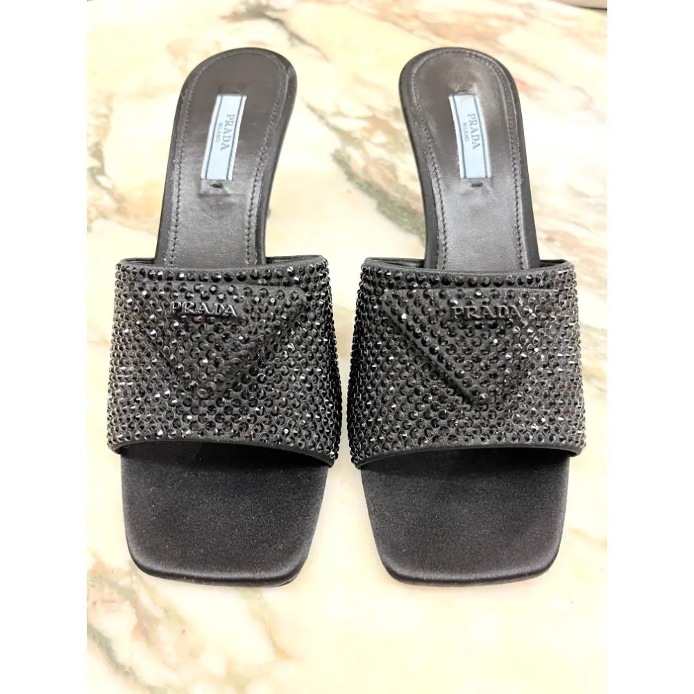 Prada black crystal mules - sz 37.5