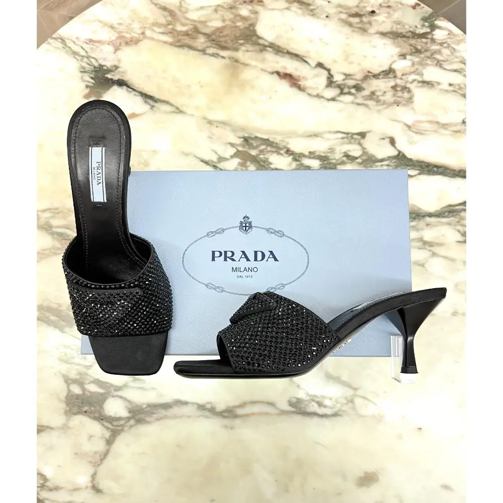 Prada black crystal mules - 37.5