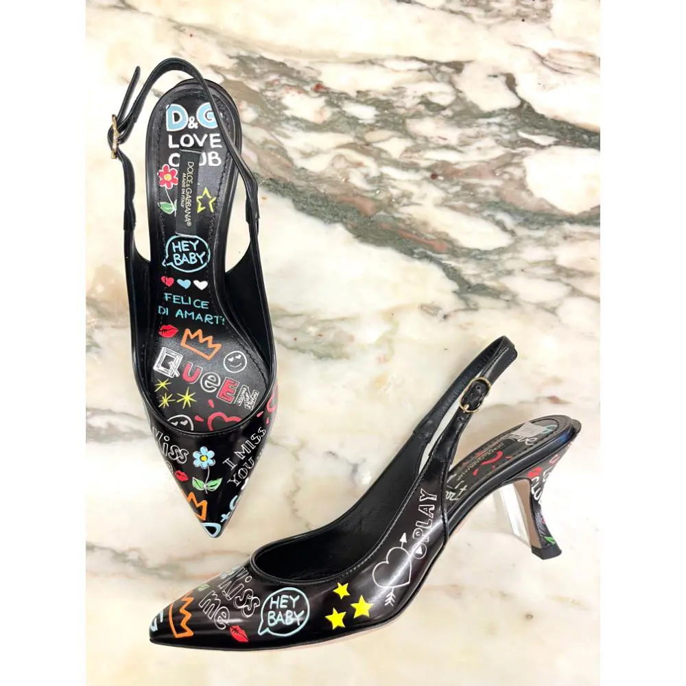 Dolce & Gabbana graffiti slingback heels - sz 37.5