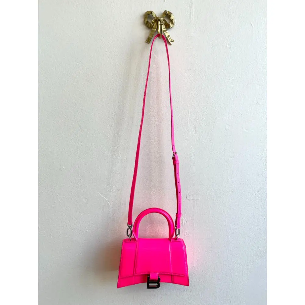 Balenciaga XS Hourglass hot pink leather hand/crossbody bag