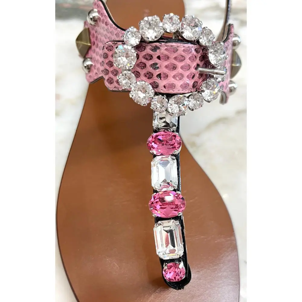 Dolce & Gabbana thong sandals with crystals and snakeskin ~ sz 37.5