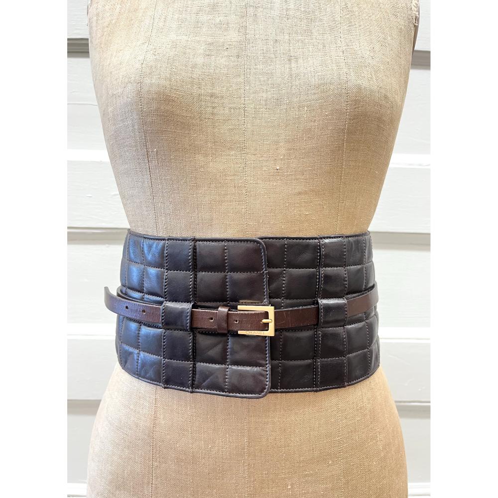Chanel 2002 extra wide quilted chocolate bar belt