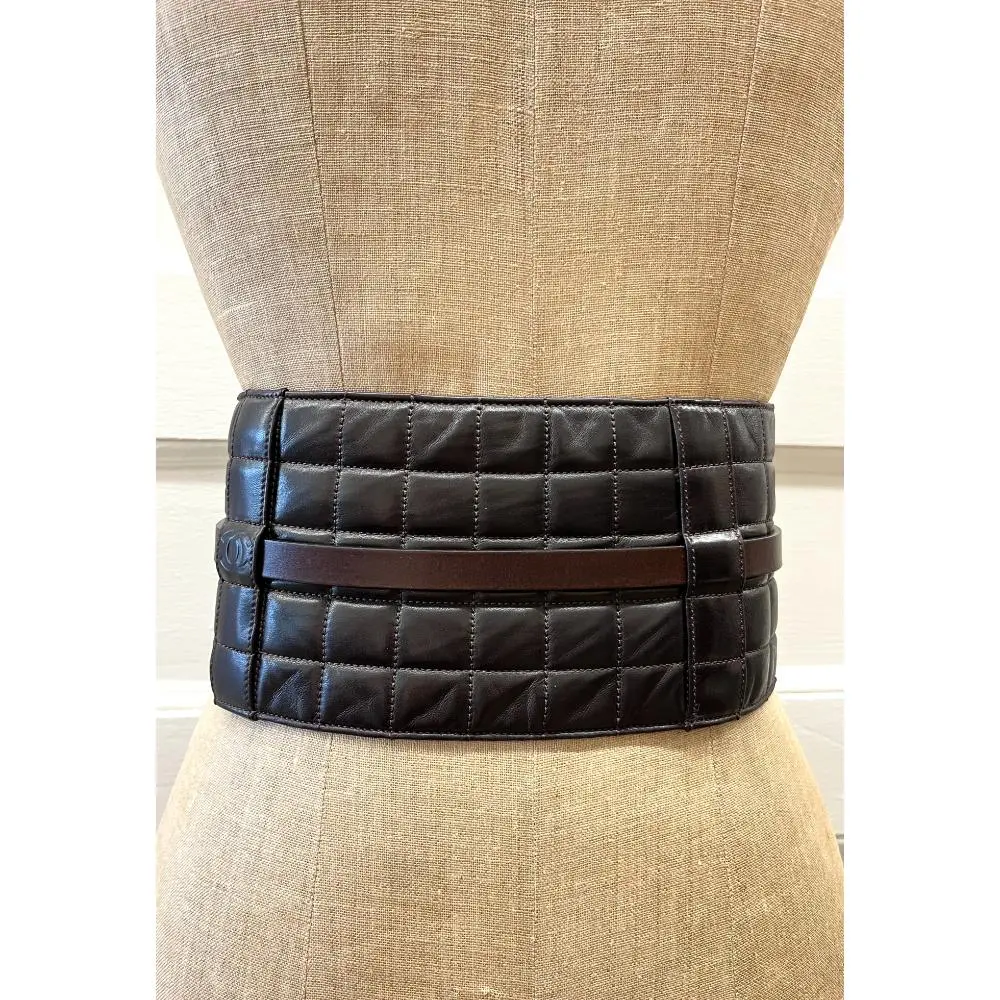 Chanel 2002 extra wide quilted chocolate bar belt