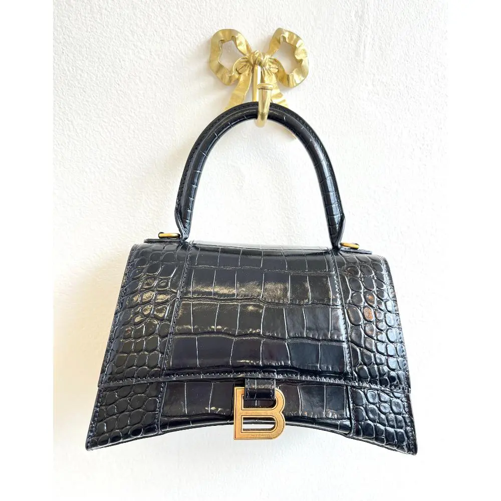 Balenciaga Hourglass embossed black crocodile bag