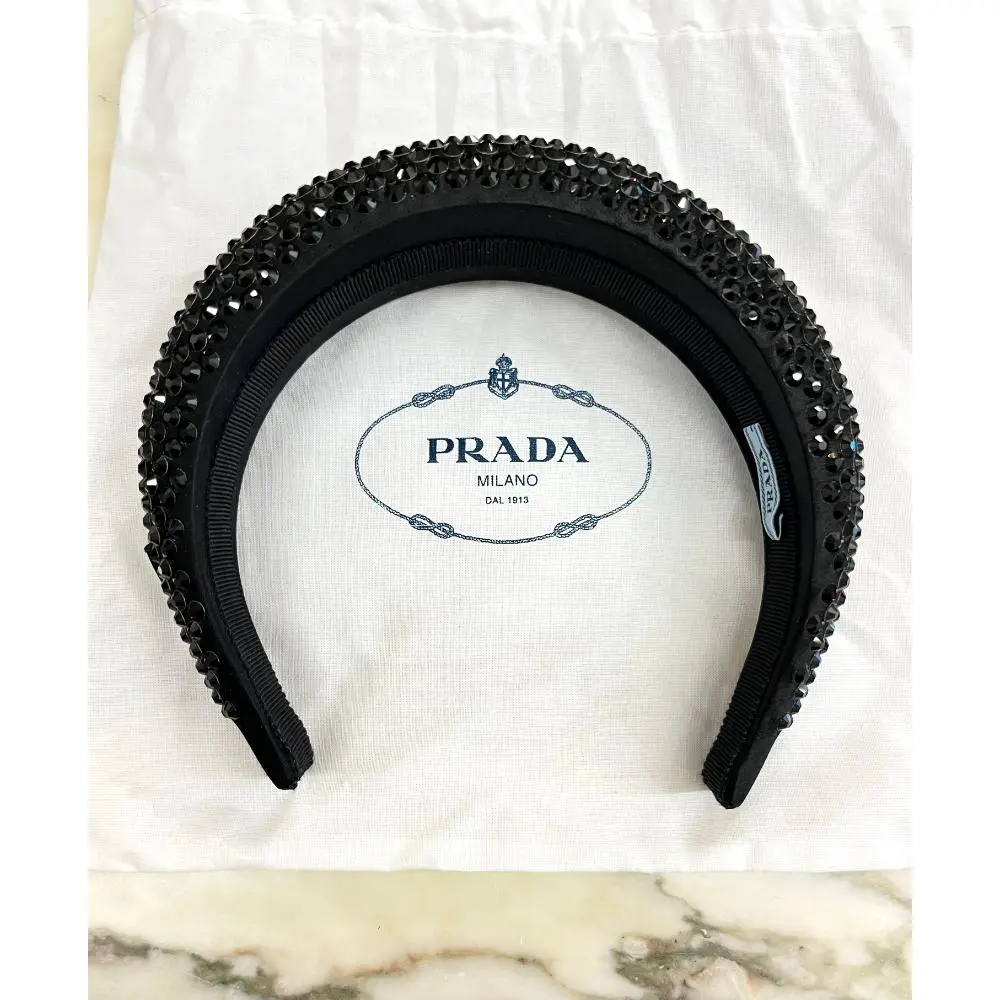 Prada satin & crystal studded headband