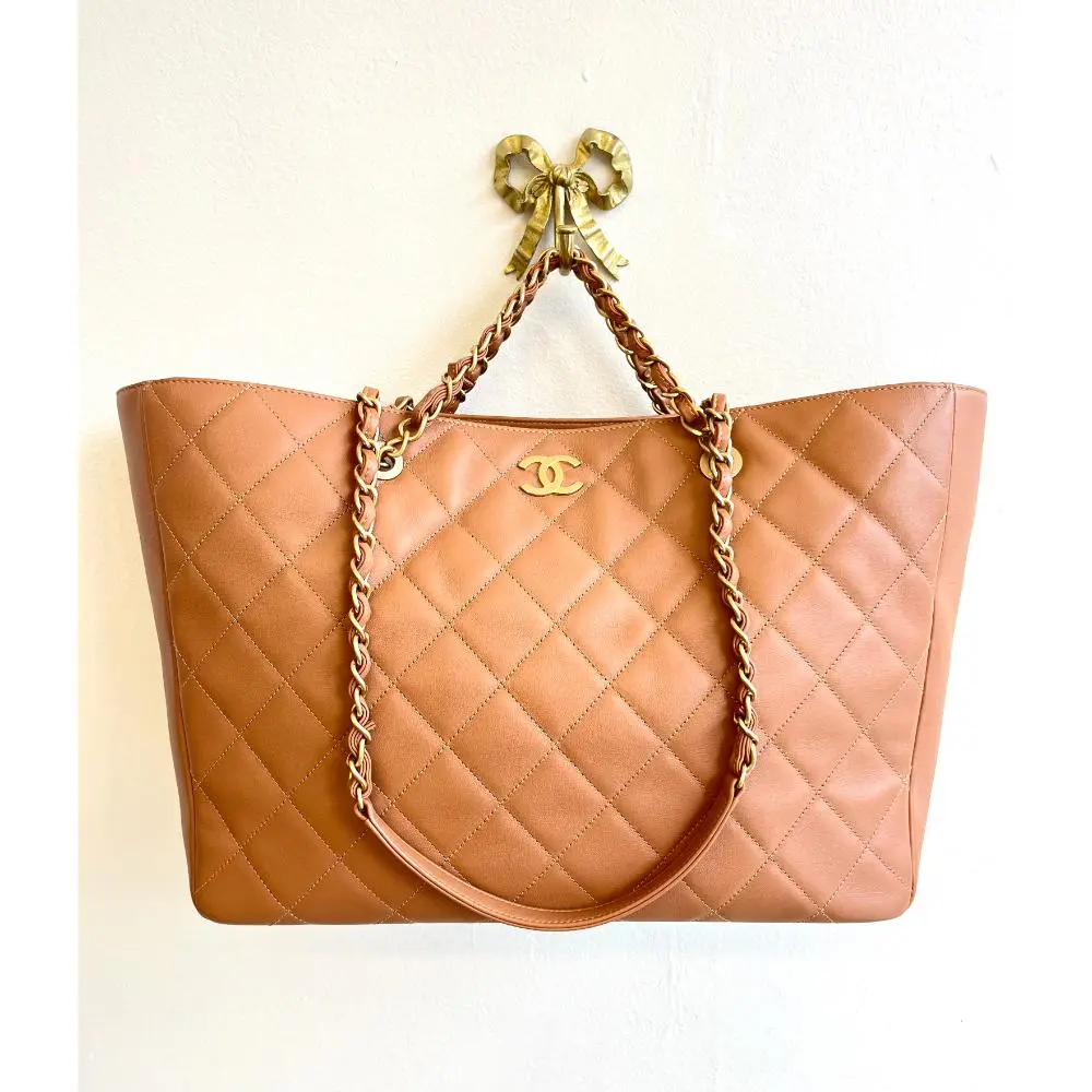 Chanel large quilted leather shopping tote