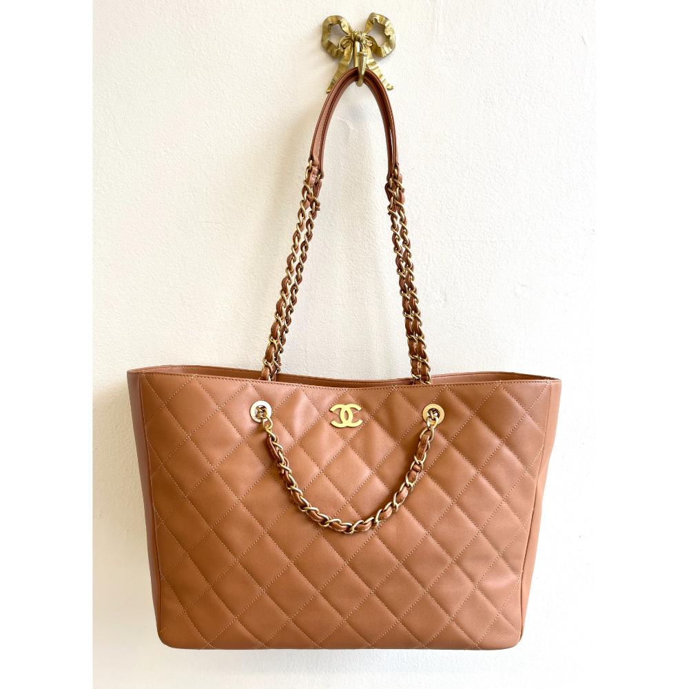 Chanel large quilted leather shopping tote