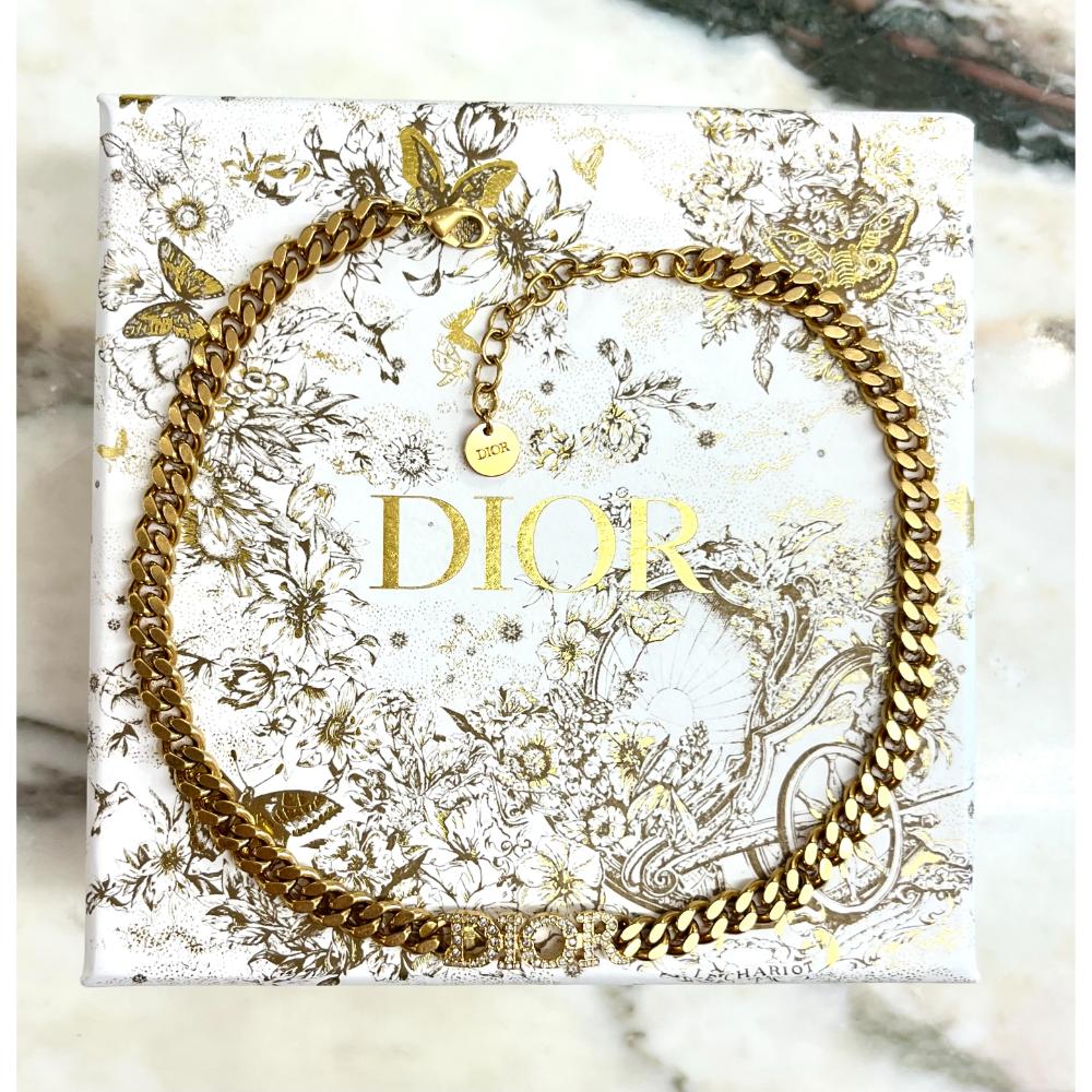 Dior chain choker necklace with rhinestone logo