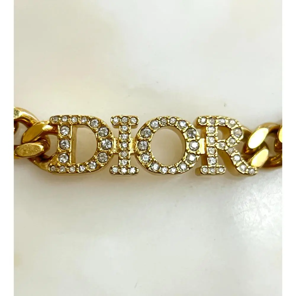 Dior chain choker necklace with rhinestone logo