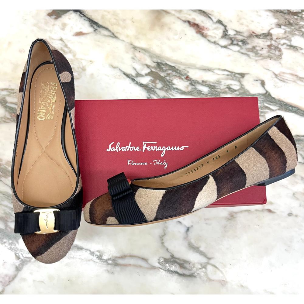 Ferragamo calf hair striped Varina flats