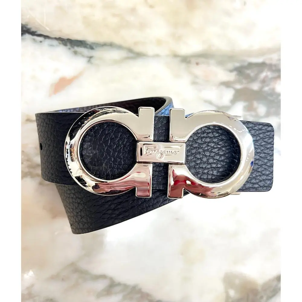 Ferragamo reversible leather belt with silver buckle