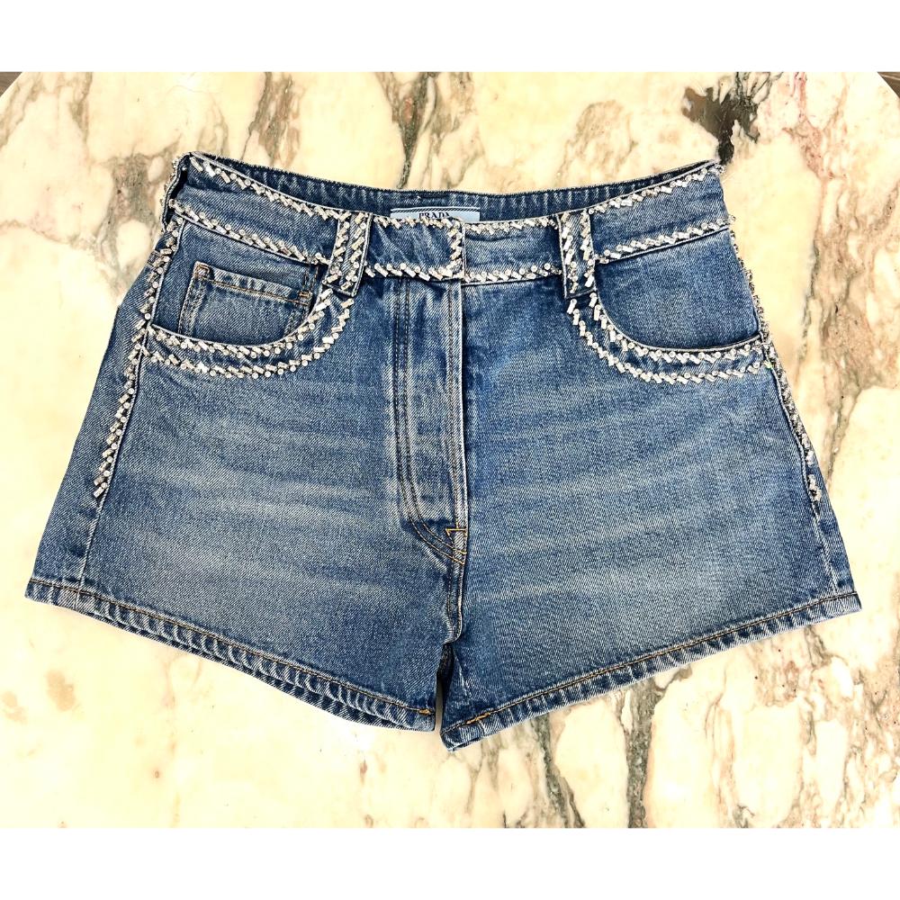 Prada rhinestone denim shorts