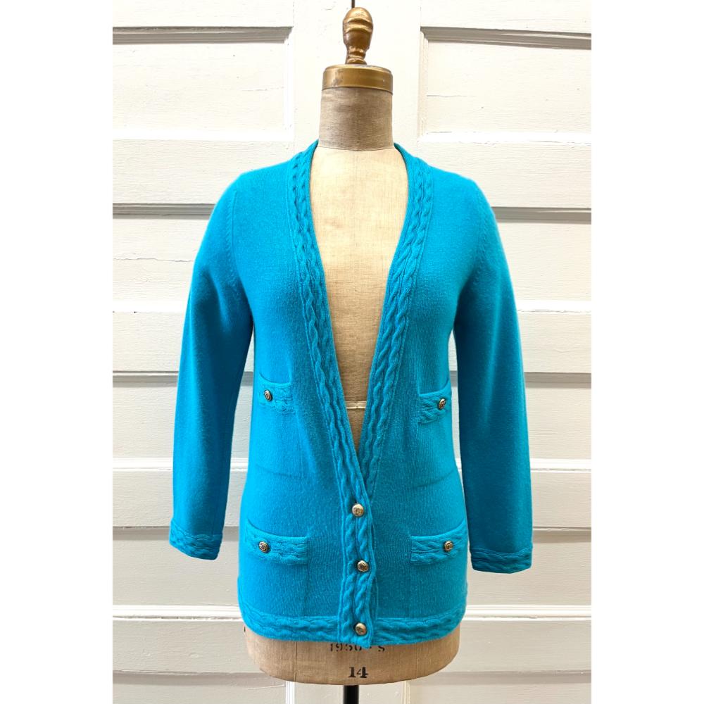 Chanel aqua cashmere cardigan The Cat s Meow