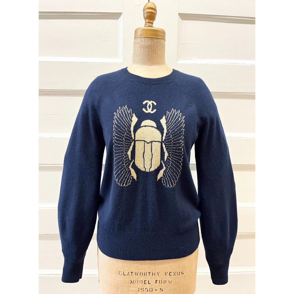 Chanel 2019 Scarab cashmere sweater in navy