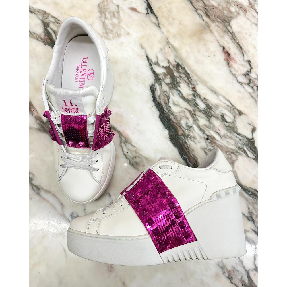 Valentino Open Disco 85mm sequined wedge sneakers - sz 37.5