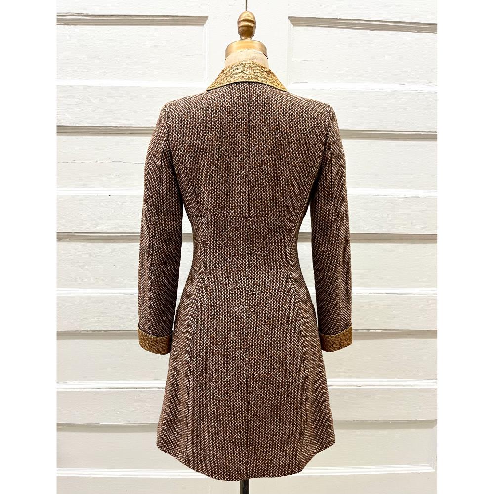 Chanel 1996 tweed 3/4 length coat with gold trim