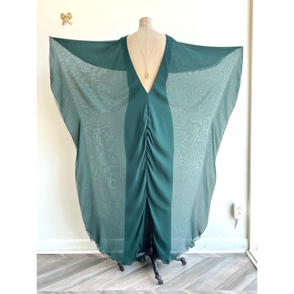 Halston 1975 emerald green silk chiffon gown