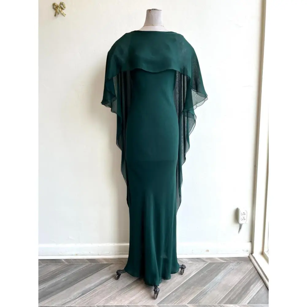 Halston 1975 emerald green silk chiffon gown