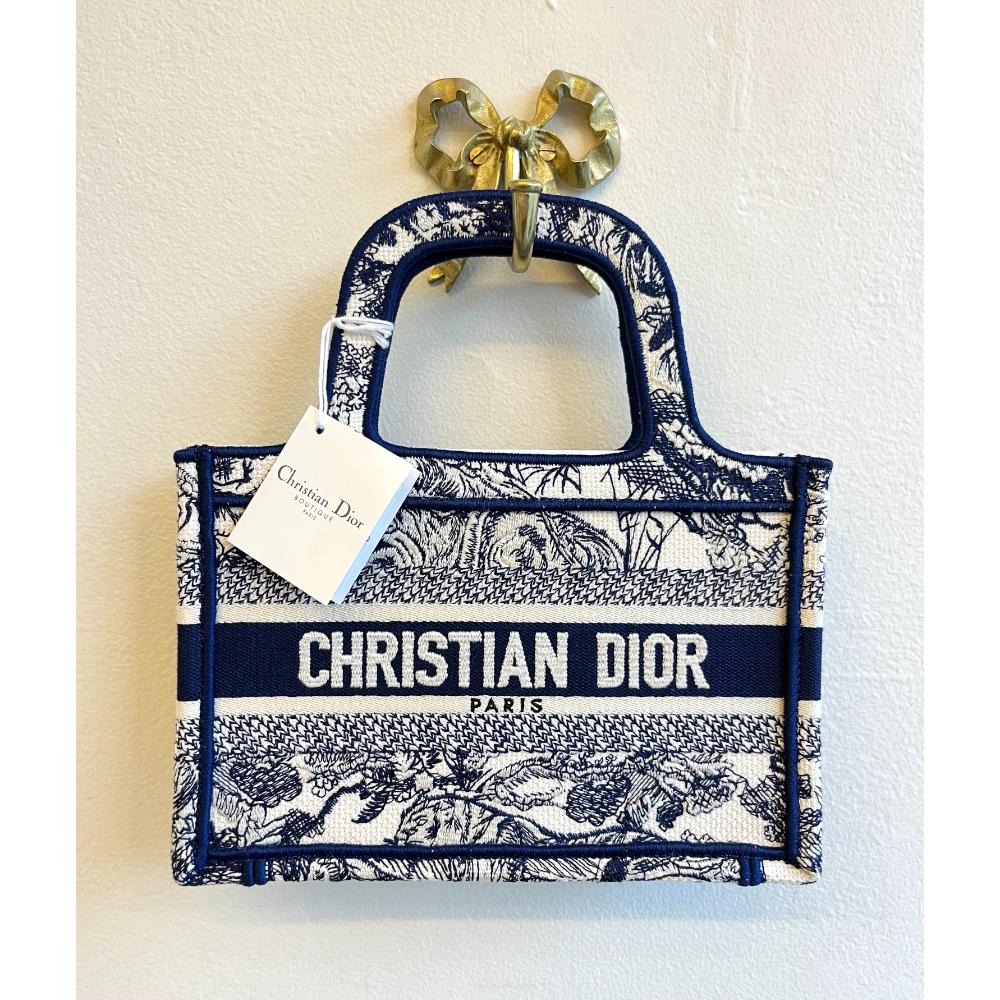 Dior micro Book Tote in navy Toile de Jouy