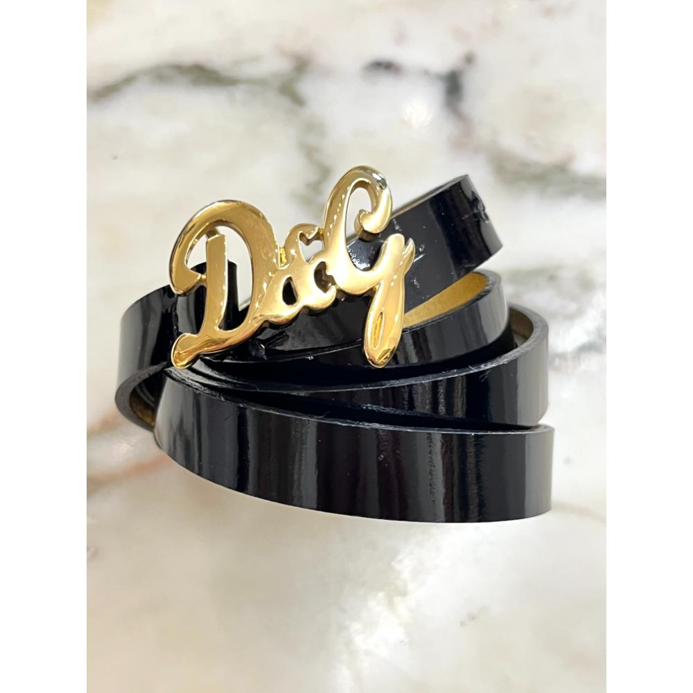 Dolce & Gabbana thin patent leather belt w/ gold logo buckle