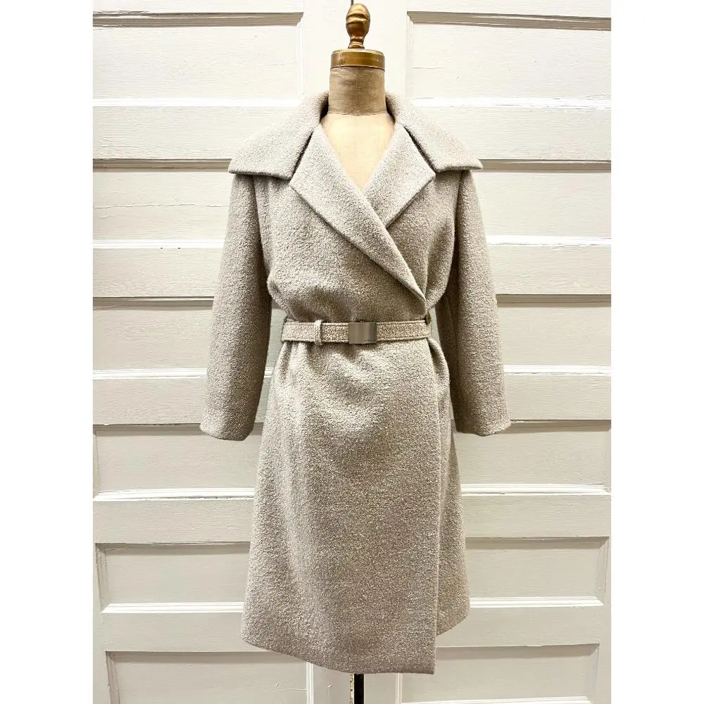 Chanel beige sparkly long wool coat