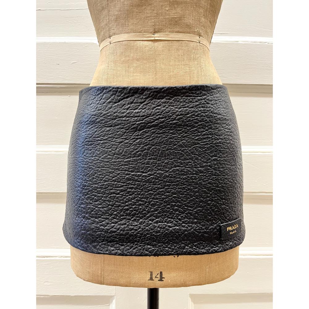 Prada Nappa pebbled leather micro mini skirt