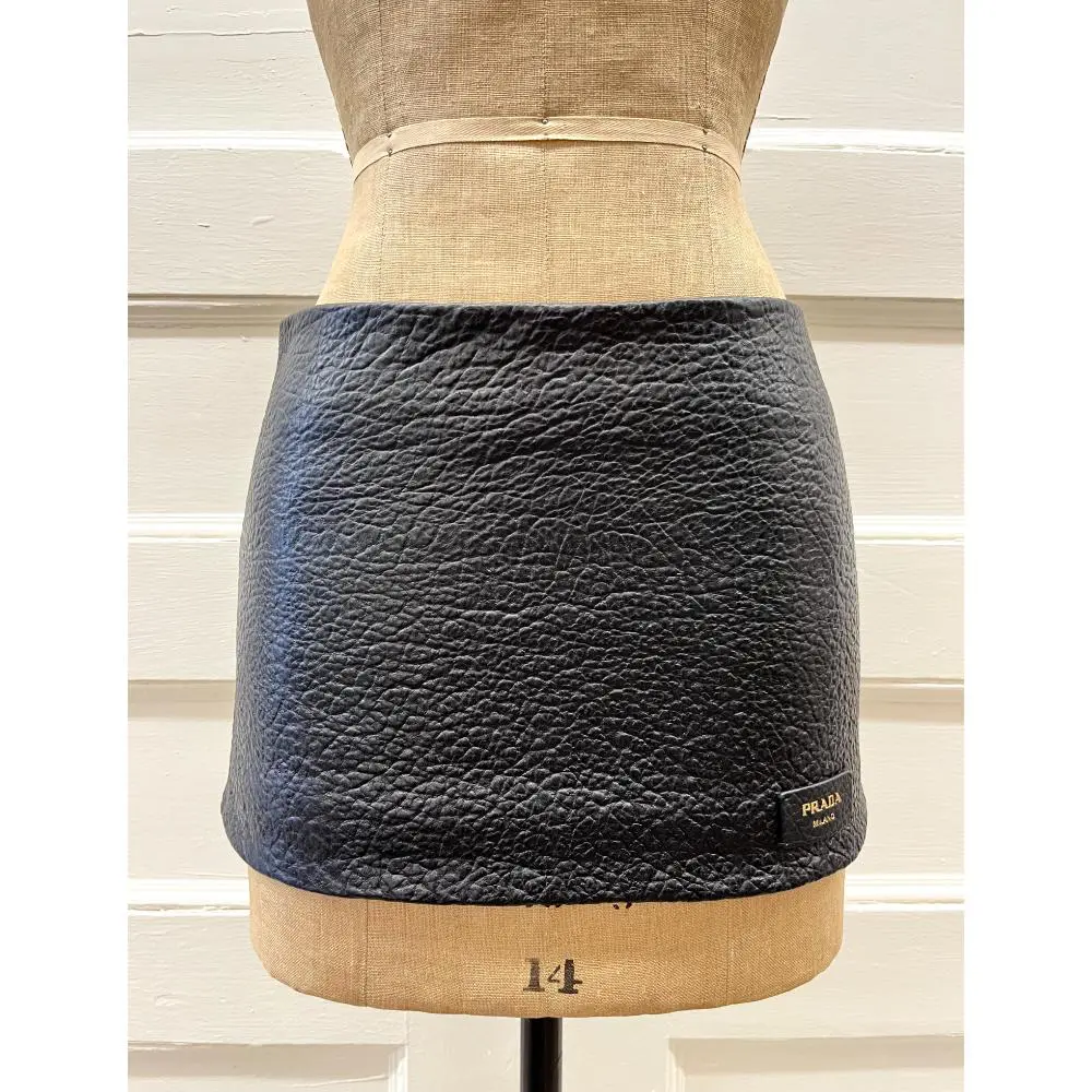 Prada Nappa pebbled leather micro mini skirt