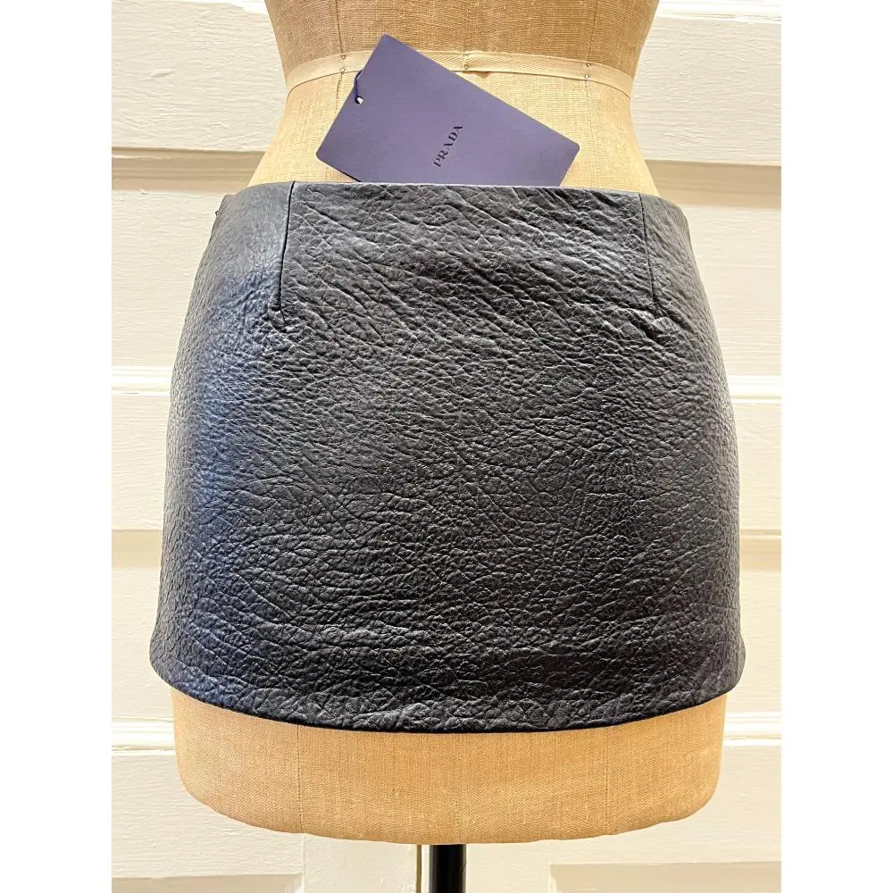 Prada Nappa pebbled leather micro mini skirt