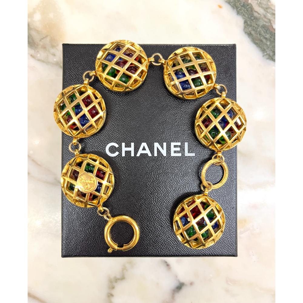 Chanel 1980's cage link bracelet w/ Gripoix beads