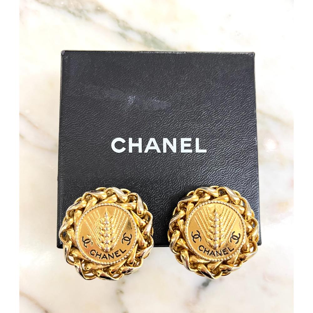 Chanel 1980's wheat sheaf gold-tone earrings