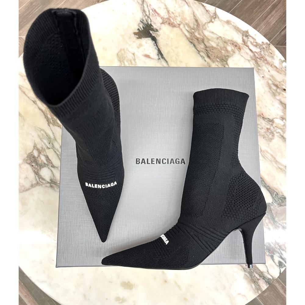 Balenciaga Knife 2.0 logo stretch knit ankle boots - sz 38