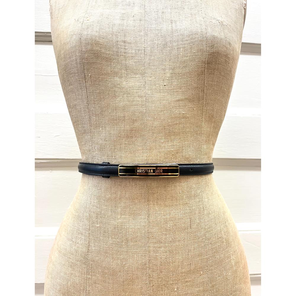 Dior-ID thin leather belt w/ gold logo buckle