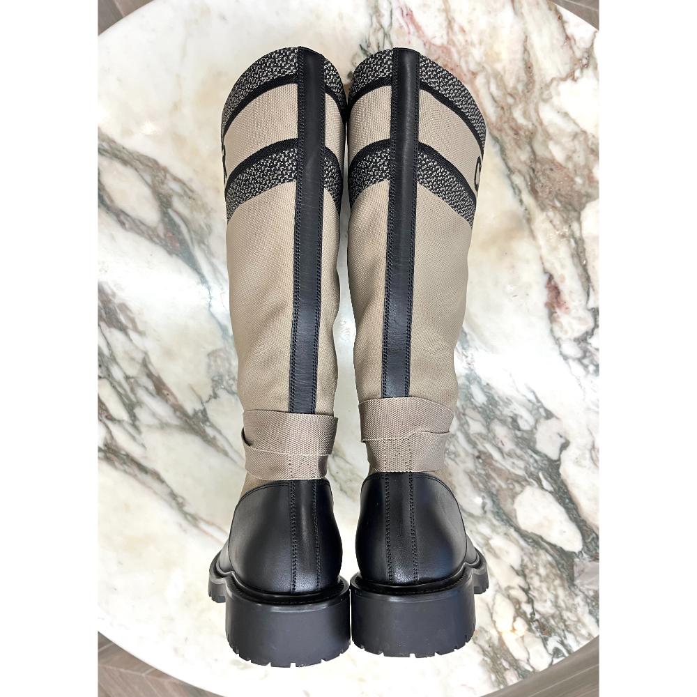 Dior D-Major boots in taupe technical fabric and black calfskin - sz 37.5