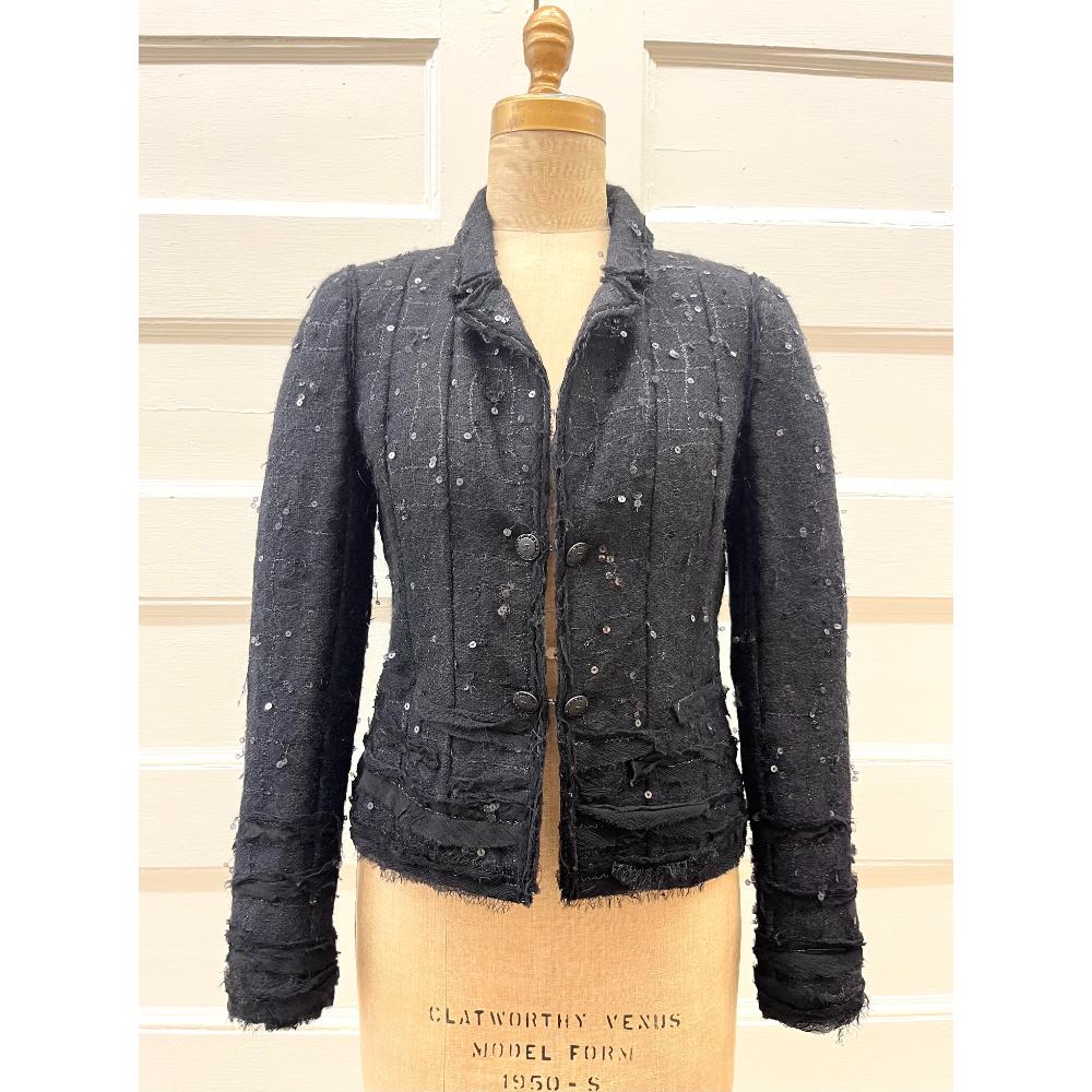 Chanel 2004 black sequin & metallic thread jacket