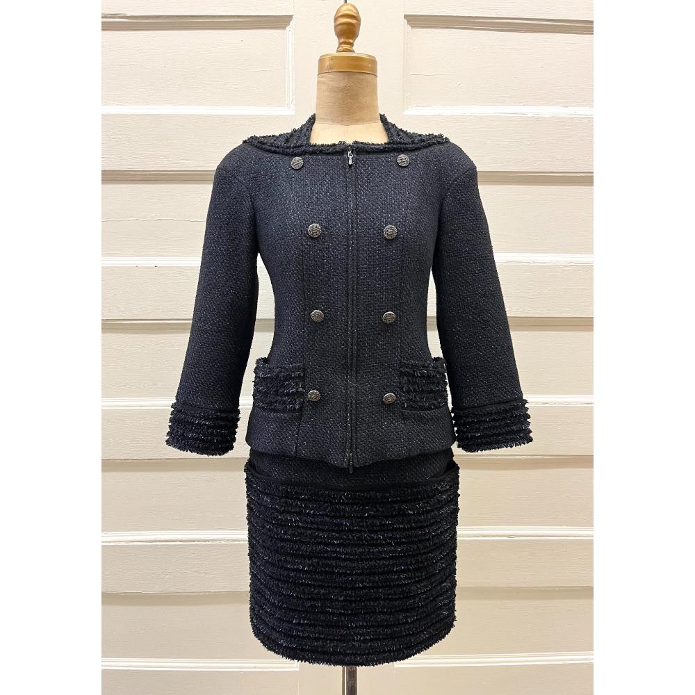 Chanel navy tweed jacket & skirt set