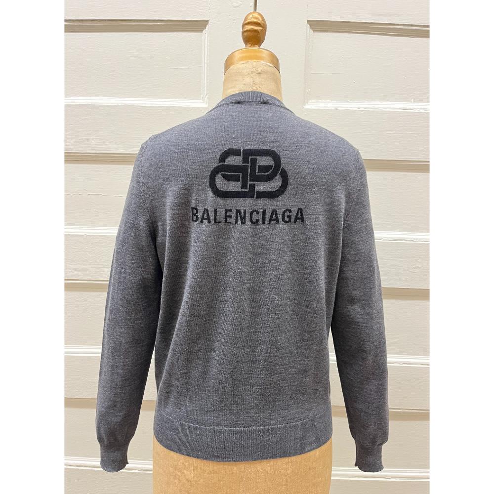 Balenciaga grey wool knit sweater w/ logo back