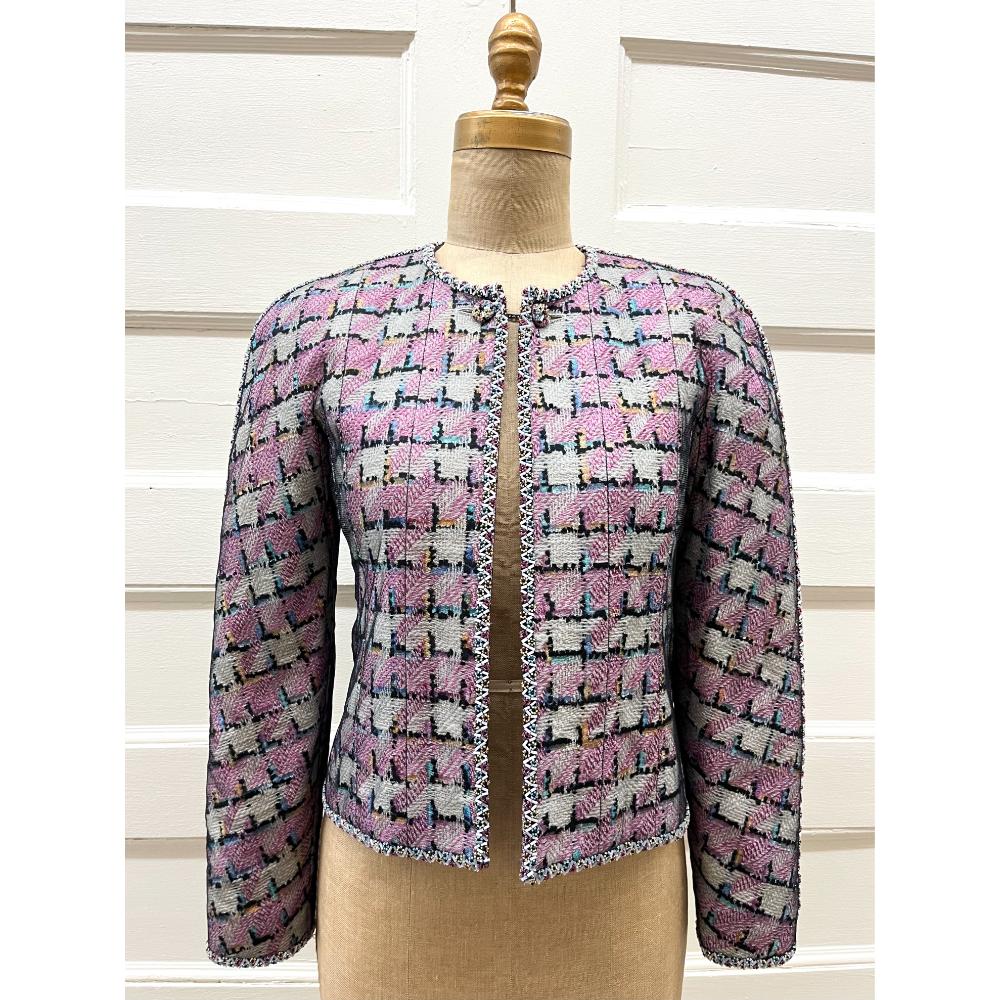 Chanel 1998 pastel tweed jacket w/ tulle overlay